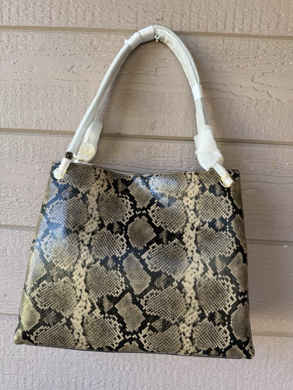 Michael Kors Christina Large Triple Gusset Shoulder Tote Snake Print NWT - Picture 3 of 10